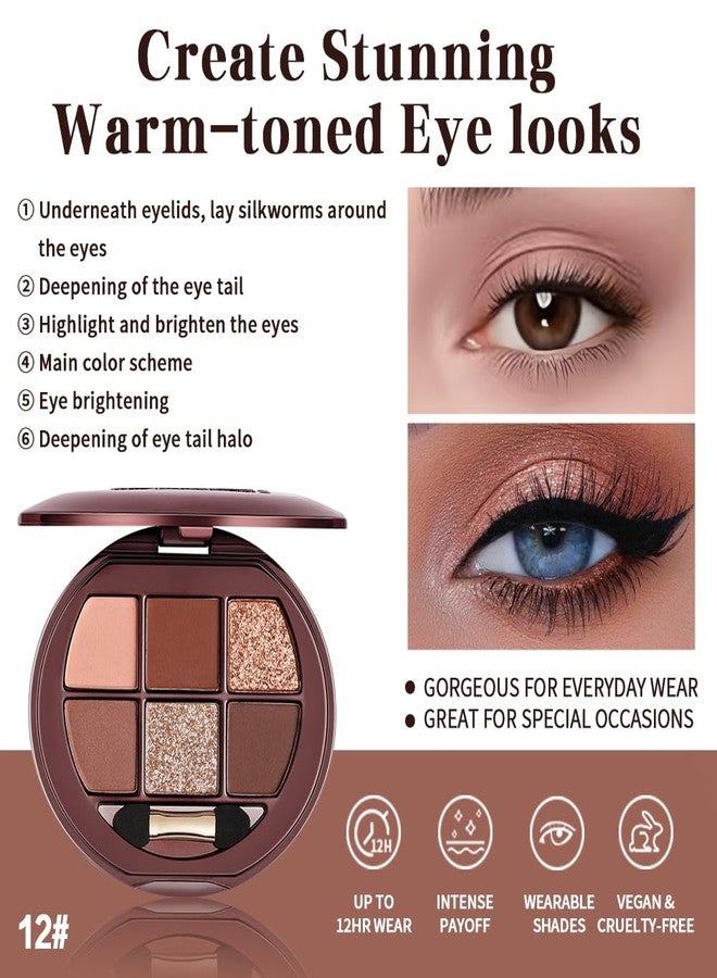 Hxssll Matte Shimmer Glitter Mini Eyeshadow Palette – 6-Color Warm Caramel Rust Eye Shadow Kit, High Pigment Long-Lasting Waterproof Nude Brown Smokey Eyes Makeup Palette for Daily Wear & Soft Glam Looks - Image 5